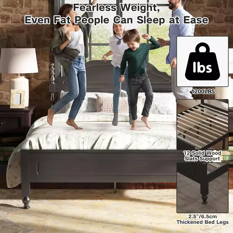 Sailvan Solid Bed Frame, Queen Bed Frame, Wooden Platform Bed Frame with Headboard & 12 Under Storage