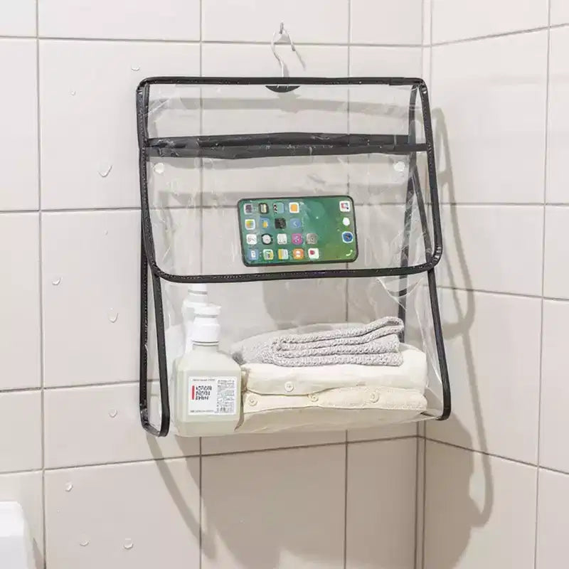 Alilang 2pcs Women's Clear Hanging Shower Organizer with Touch-Friendly Phone Pocket Water-Resistant Storage Shelf - Black