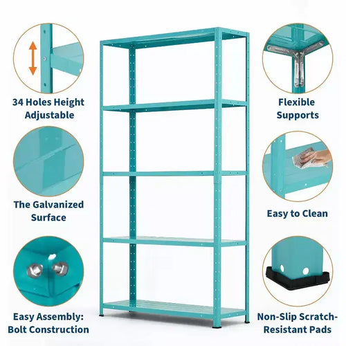 Étagère métallique Acekool vert clair à cinq niveaux de 68 pouces pour rangement de bureau à domicile