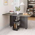 Folding Dining Table with Storage,Drop Leaf Table w/Wheels,Multifunction Expandable Dining Table with 2 Storage Shelves for Kitchen,Living Room