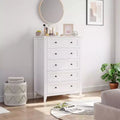 Modern 5 Drawers Dresser for Bedroom, Tall Wood Chest of Drawers for Clothes with Gold Handles & Deep Drawers, Living Room, Closet, Hallway, White