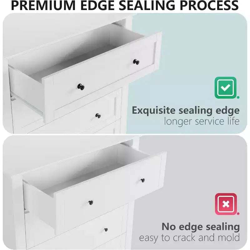 Modern 5 Drawers Dresser for Bedroom, Tall Wood Chest of Drawers for Clothes with Gold Handles & Deep Drawers, Living Room, Closet, Hallway, White