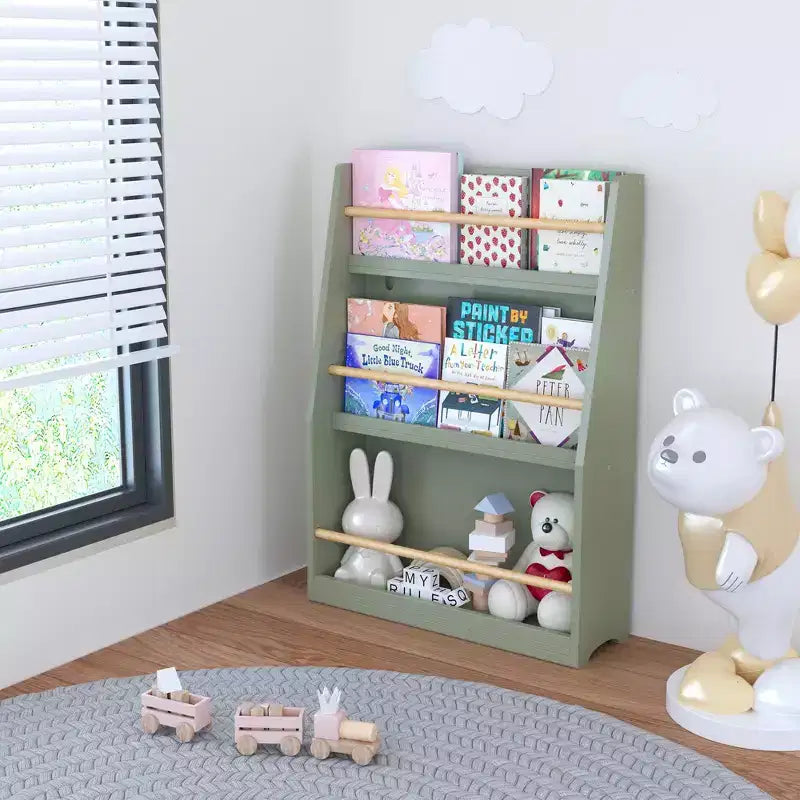 3 Tier Kids Book Shelf,Kids Book Rack, Helps Keep Bedrooms, Playrooms, and Classrooms Organized,Sage
