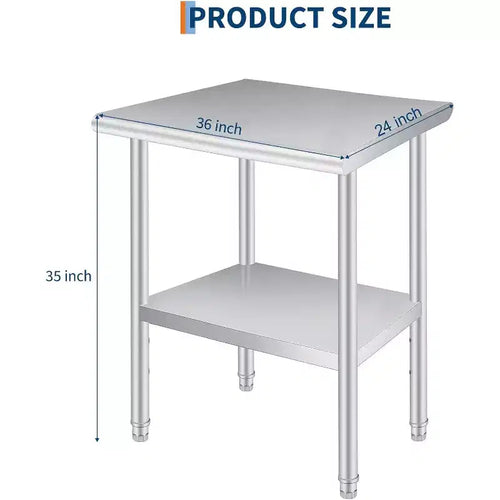 Table de préparation en acier inoxydable Acekool 60x90 cm, table de travail robuste à 2 niveaux avec étagère inférieure réglable pour la cuisine, certifiée NSF