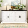 Country-Style Sideboard in White, Featuring Pine Wood Doors and Legs with Four Metal Handles; Ideal for Entryways, Living Rooms, and Dining Areas