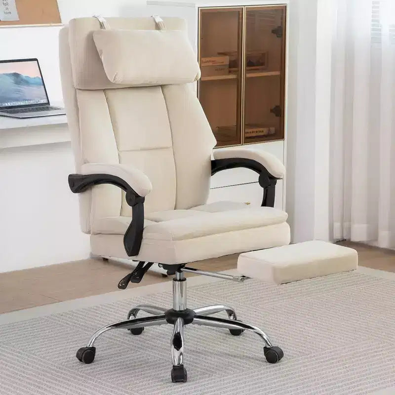 TUYOHW Chic 360 Swivel Ergonomics Office Chair with Footrest,Head Pillow,30 Recliner Computer Chair with Adjustable Height,Luxury Boss Chair,Beige