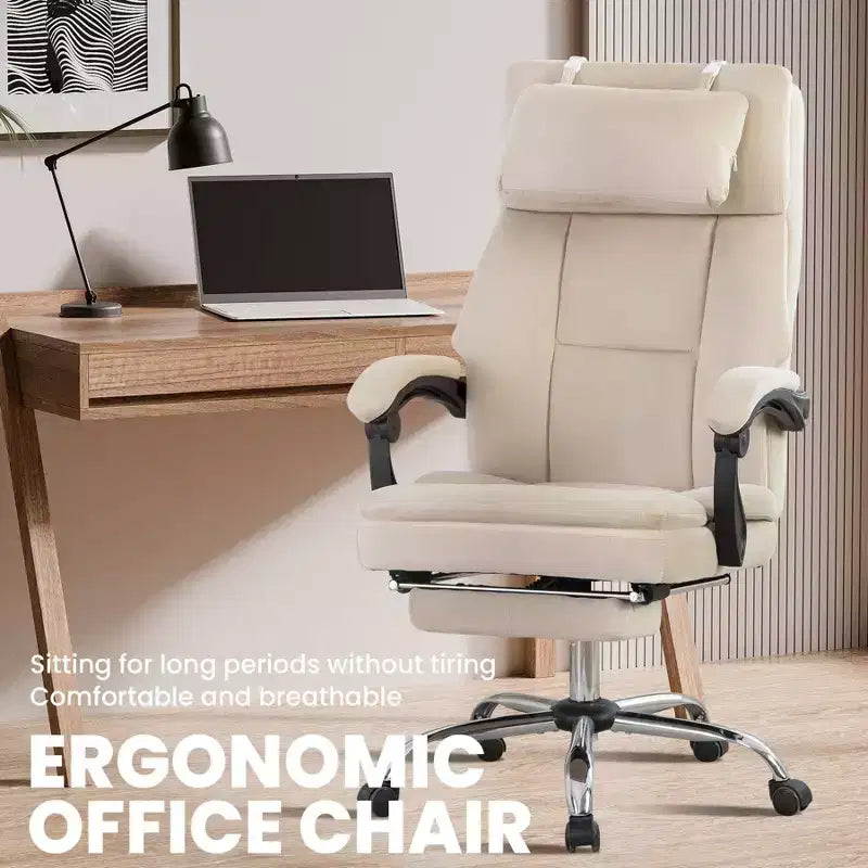 TUYOHW Chic 360 Swivel Ergonomics Office Chair with Footrest,Head Pillow,30 Recliner Computer Chair with Adjustable Height,Luxury Boss Chair,Beige