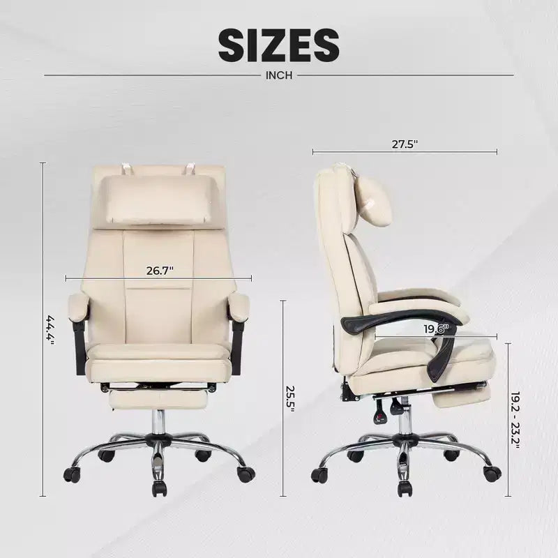 TUYOHW Chic 360 Swivel Ergonomics Office Chair with Footrest,Head Pillow,30 Recliner Computer Chair with Adjustable Height,Luxury Boss Chair,Beige