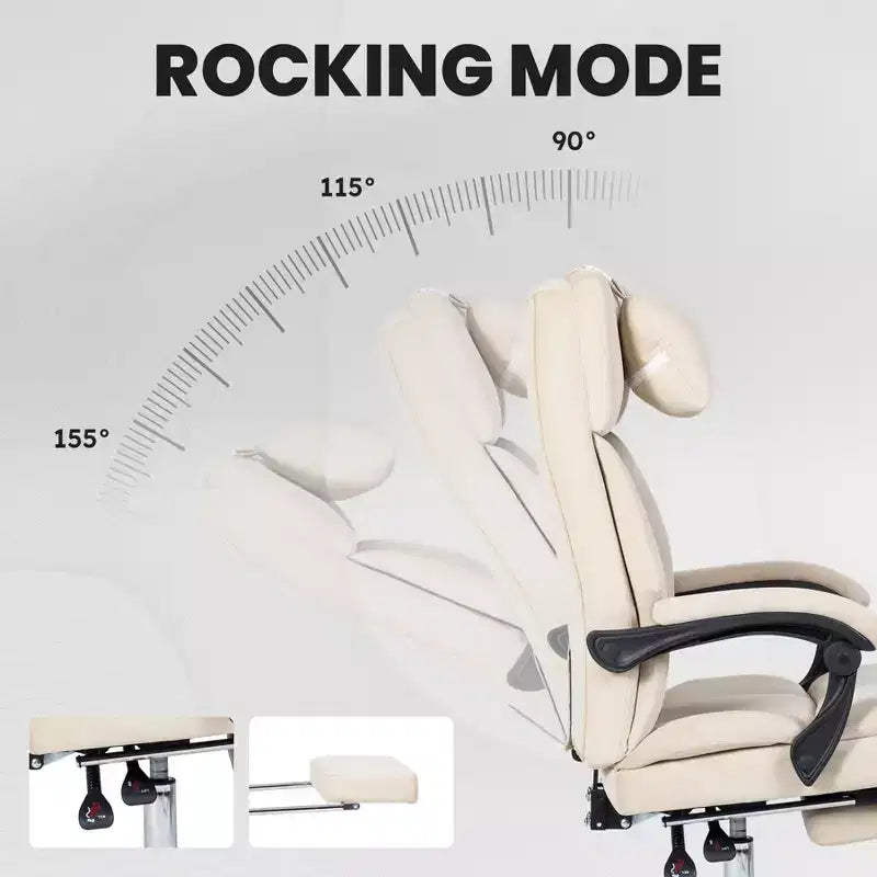 TUYOHW Chic 360 Swivel Ergonomics Office Chair with Footrest,Head Pillow,30 Recliner Computer Chair with Adjustable Height,Luxury Boss Chair,Beige