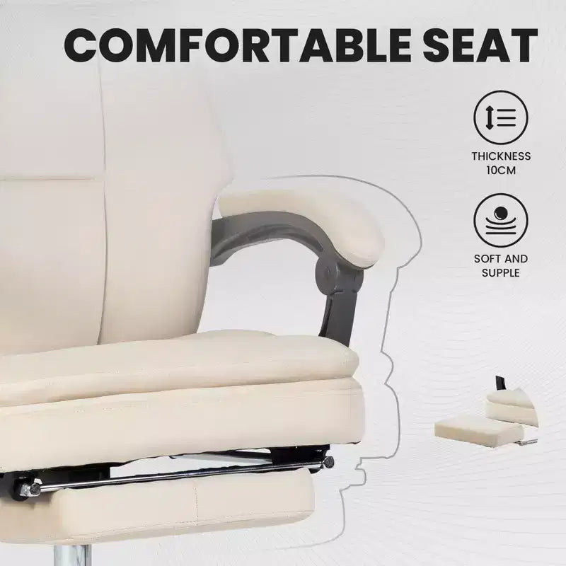 TUYOHW Chic 360 Swivel Ergonomics Office Chair with Footrest,Head Pillow,30 Recliner Computer Chair with Adjustable Height,Luxury Boss Chair,Beige