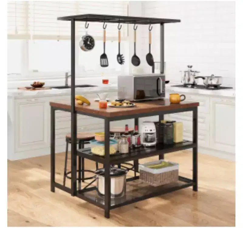 MDF, PB & Iron Island Cabinet with Hanging Rack, Retro Color Top,