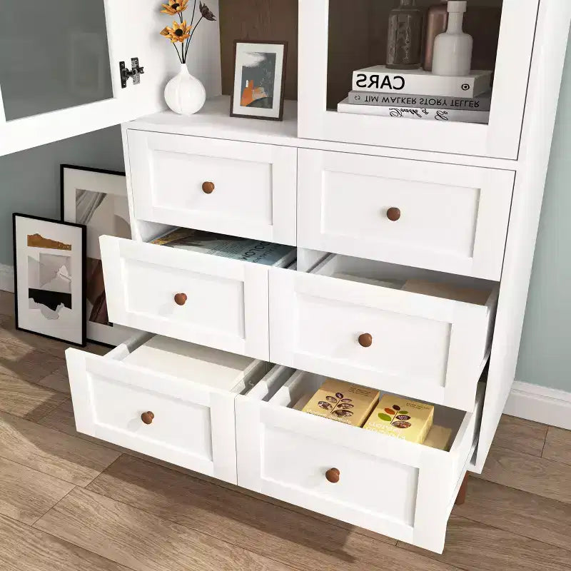 Farmhouse Kitchen Storage Cabinet with Glass Door and 2 Adjustable Shelves, Tall Pantry for Dining Room, Living Room, and Bathroom