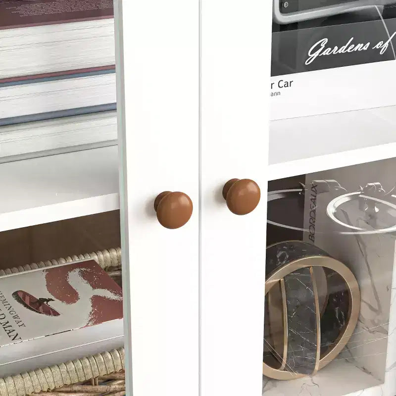 Farmhouse Kitchen Storage Cabinet with Glass Door and 2 Adjustable Shelves, Tall Pantry for Dining Room, Living Room, and Bathroom