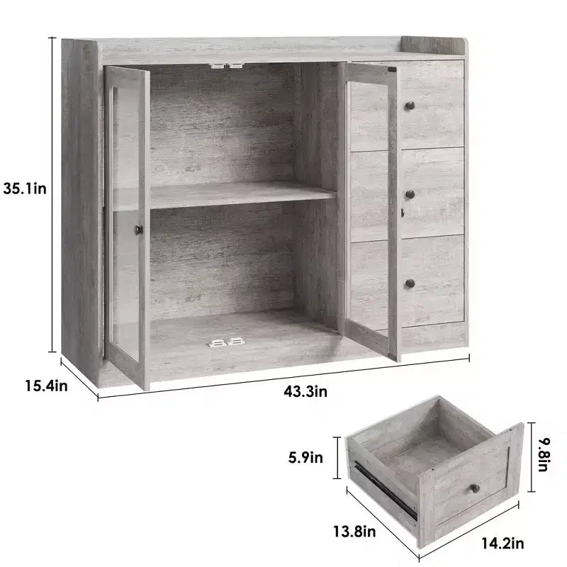 COZONY 35 Kitchen Hutch Storage Cabinet, Coffee Bar Cabinet with 3 Drawers & Doors, Freestanding Buffet for Dining Living Room
