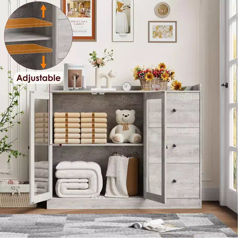 COZONY 35 Kitchen Hutch Storage Cabinet, Coffee Bar Cabinet with 3 Drawers & Doors, Freestanding Buffet for Dining Living Room