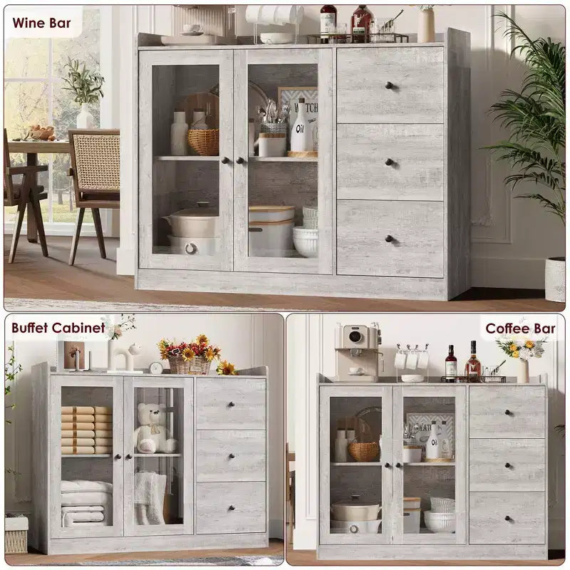 COZONY 35 Kitchen Hutch Storage Cabinet, Coffee Bar Cabinet with 3 Drawers & Doors, Freestanding Buffet for Dining Living Room