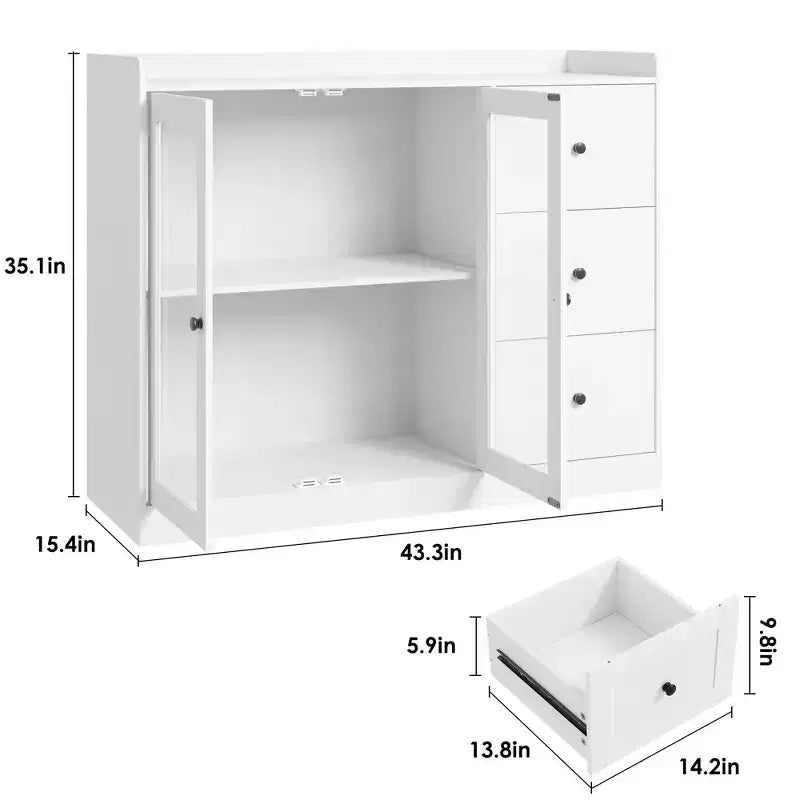 COZONY 35 Kitchen Hutch Storage Cabinet, Coffee Bar Cabinet with 3 Drawers & Doors, Freestanding Buffet for Dining Living Room