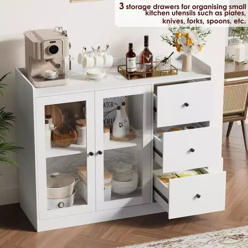 COZONY 35 Kitchen Hutch Storage Cabinet, Coffee Bar Cabinet with 3 Drawers & Doors, Freestanding Buffet for Dining Living Room