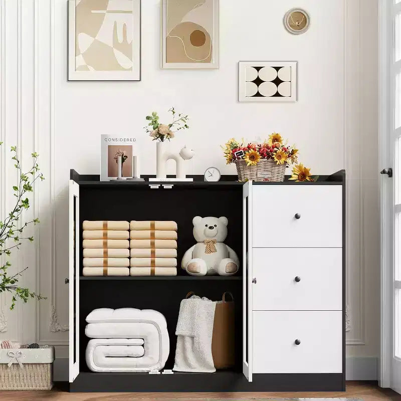 COZONY 35 Kitchen Hutch Storage Cabinet, Coffee Bar Cabinet with 3 Drawers & Doors, Freestanding Buffet for Dining Living Room