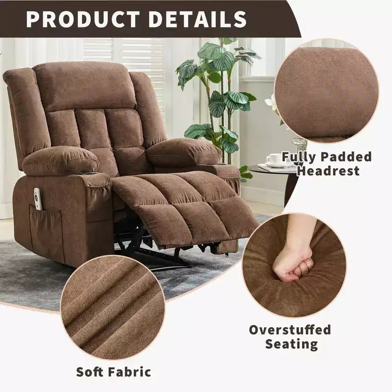 COZONY Rocker Recliner Chair with Heat & Massage - 360 Swivel, Oversized Single Sofa Seat with 3 Positions, USB Ports, Cup Holders, Side Pockets