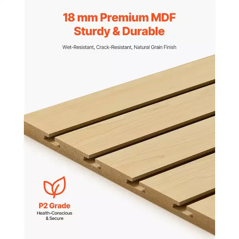 VEVOR Slat Wall Paneling, 4 x 4ft, MDF Garage Slatwall with Modular Design, Natural Slat Wall Easy-to-Install Adjustable Slatwall Panel, Wood