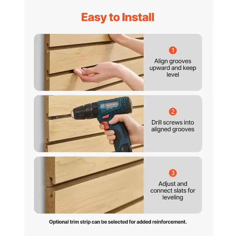 VEVOR Slat Wall Paneling, 4 x 4ft, MDF Garage Slatwall with Modular Design, Natural Slat Wall Easy-to-Install Adjustable Slatwall Panel, Wood