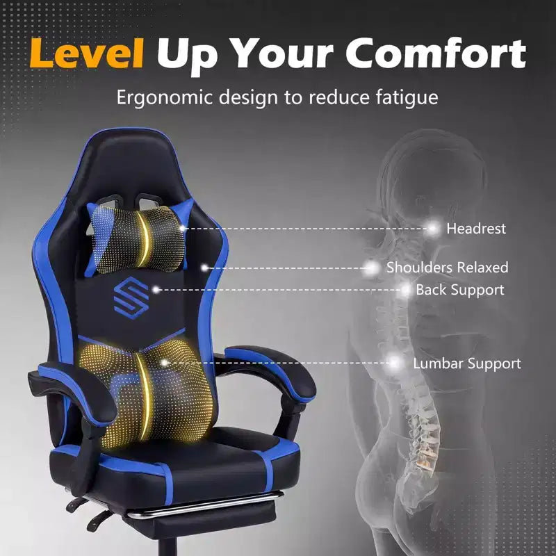 Costway Gaming Chair with Headrest, Lumbar Support, Linkage Armrests, Reclining Backrest Black & White/Navy Blue & Black