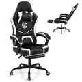 Costway Gaming Chair with Headrest, Lumbar Support, Linkage Armrests, Reclining Backrest Black & White/Navy Blue & Black