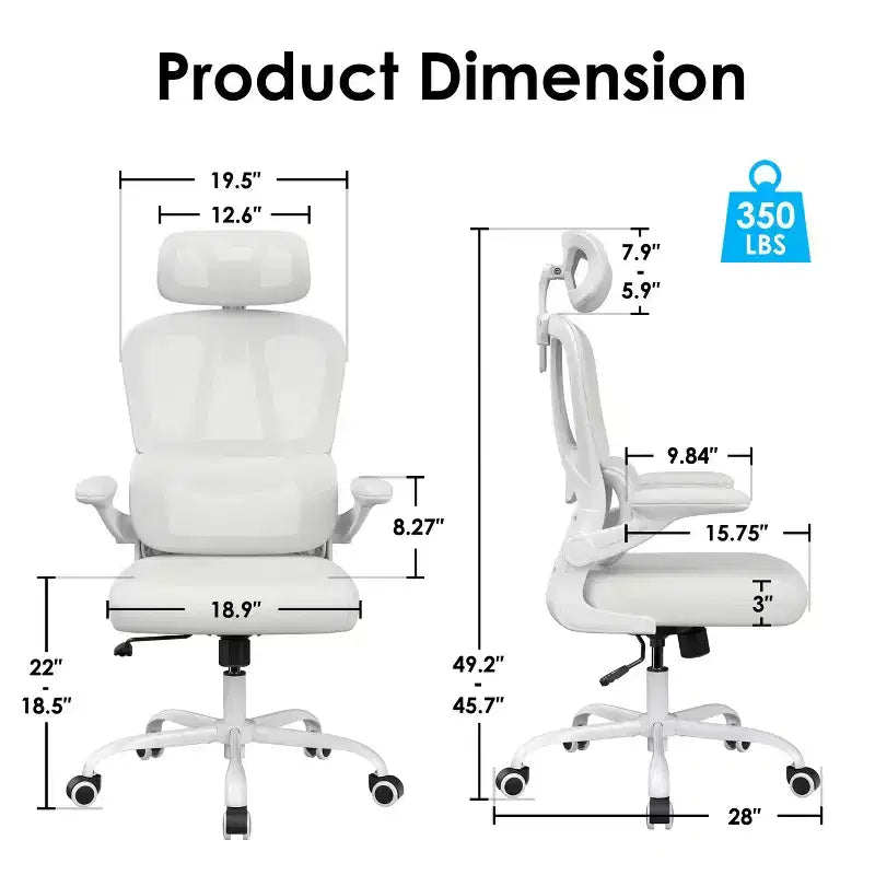 TUYOHW Ergonomic Mesh Office Chair with Adjustable Lumbar Support,Headrest & Flip-Up Armrests,Home Office Desk Chair for Study,Gaming Room