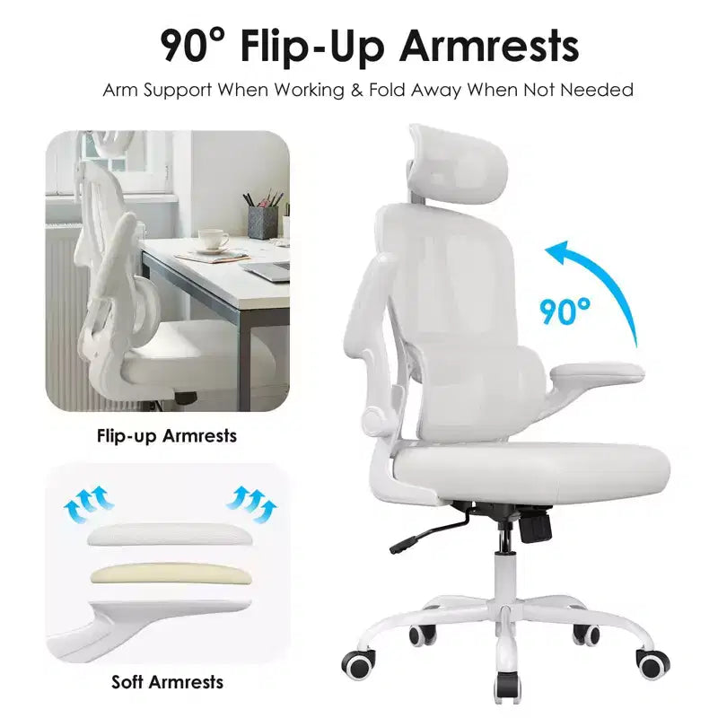 TUYOHW Ergonomic Mesh Office Chair with Adjustable Lumbar Support,Headrest & Flip-Up Armrests,Home Office Desk Chair for Study,Gaming Room