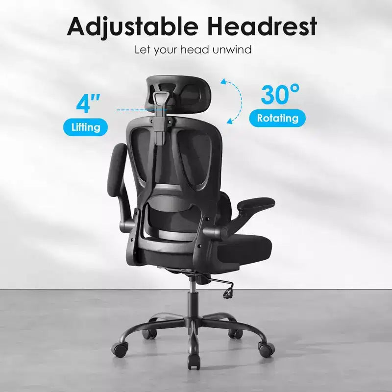 TUYOHW Ergonomic Mesh Office Chair with Adjustable Lumbar Support,Headrest & Flip-Up Armrests,Home Office Desk Chair for Study,Gaming Room