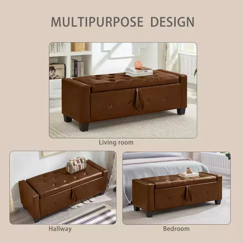 TUYOHW Modern Storage Bench with Button Tufted PU Upholstered Ottoman with Storage Entryway Bench with Flip Top End of Bed Bench for Living Room