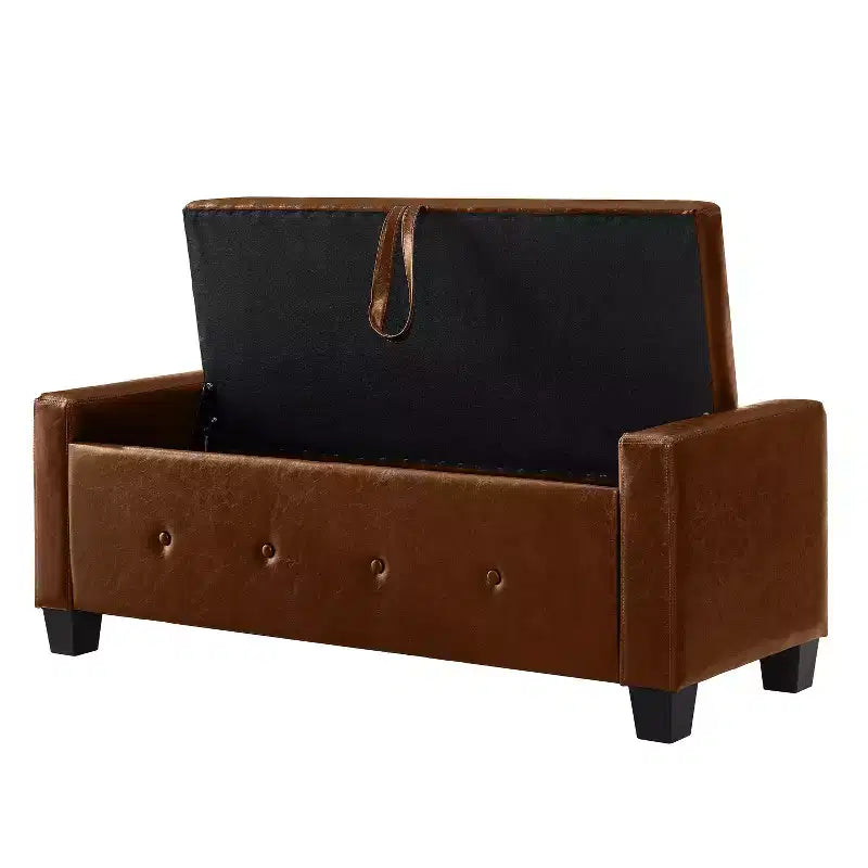 TUYOHW Modern Storage Bench with Button Tufted PU Upholstered Ottoman with Storage Entryway Bench with Flip Top End of Bed Bench for Living Room