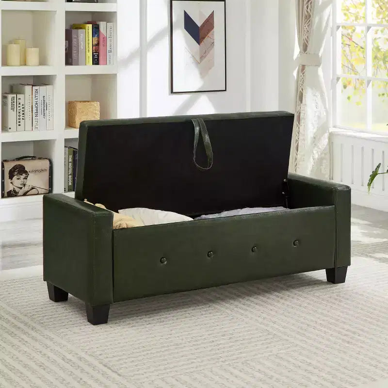 TUYOHW Modern Storage Bench with Button Tufted PU Upholstered Ottoman with Storage Entryway Bench with Flip Top End of Bed Bench for Living Room