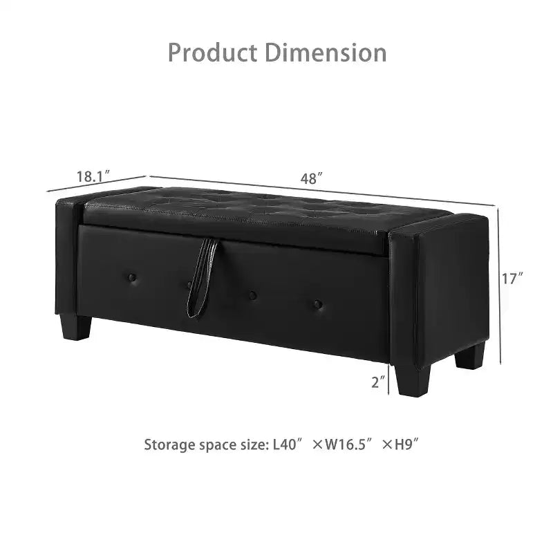 TUYOHW Modern Storage Bench with Button Tufted PU Upholstered Ottoman with Storage Entryway Bench with Flip Top End of Bed Bench for Living Room