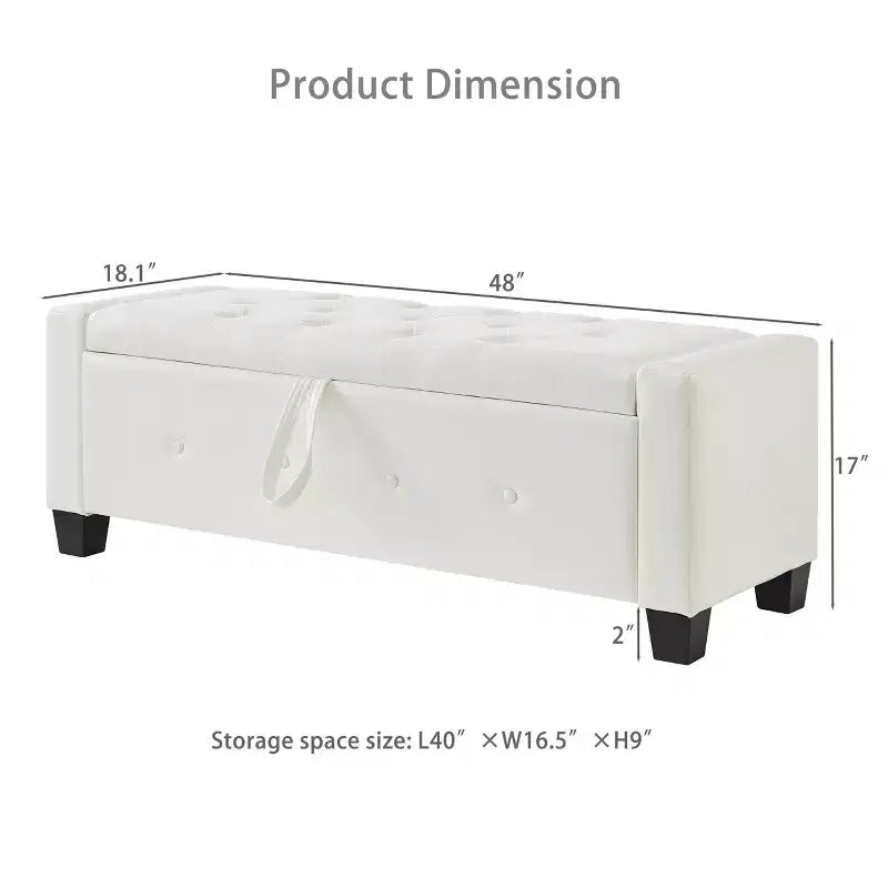 TUYOHW Modern Storage Bench with Button Tufted PU Upholstered Ottoman with Storage Entryway Bench with Flip Top End of Bed Bench for Living Room