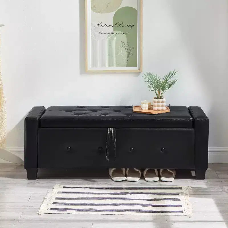 TUYOHW Modern Storage Bench with Button Tufted PU Upholstered Ottoman with Storage Entryway Bench with Flip Top End of Bed Bench for Living Room