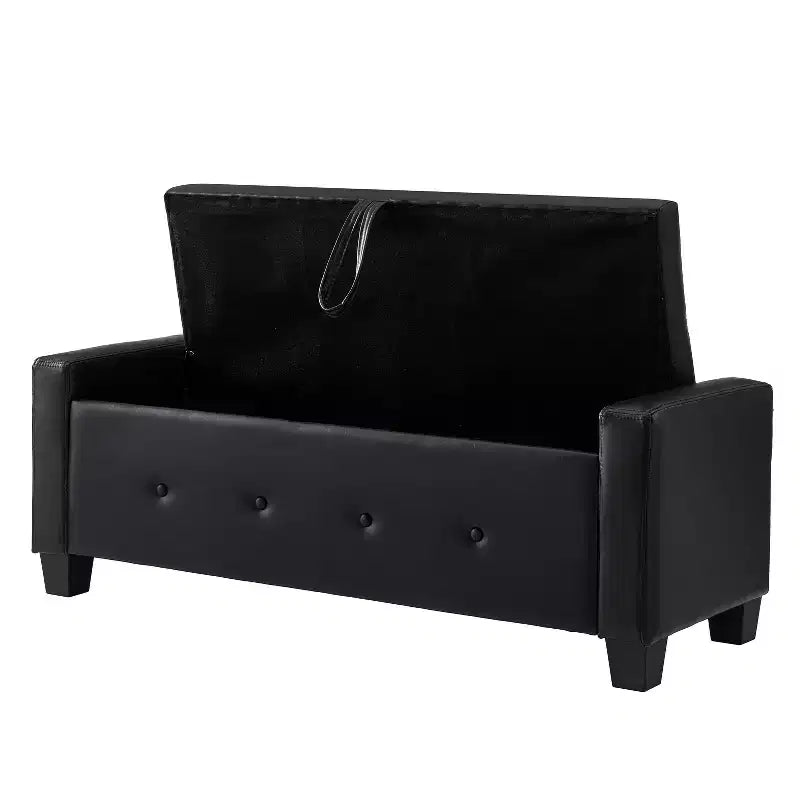 TUYOHW Modern Storage Bench with Button Tufted PU Upholstered Ottoman with Storage Entryway Bench with Flip Top End of Bed Bench for Living Room
