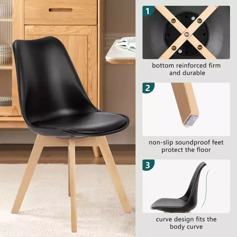 TUYOHW Armless Dining Chairs Set of 4,PU Leather Upholstered Kitchen Chairs with Wood Legs,Waterproof & Scratch-resistant Dininig Room Chairs
