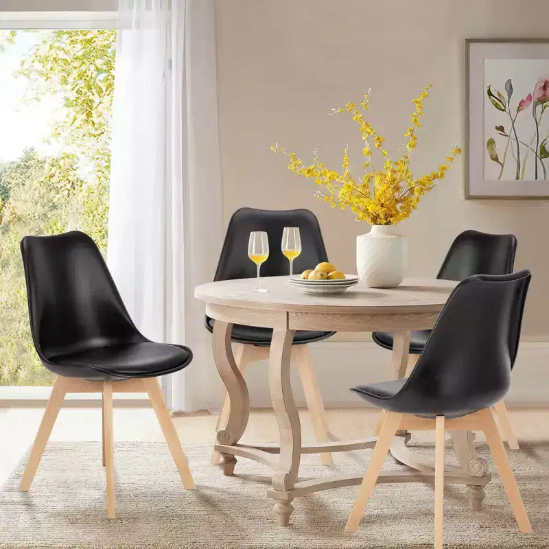 TUYOHW Armless Dining Chairs Set of 4,PU Leather Upholstered Kitchen Chairs with Wood Legs,Waterproof & Scratch-resistant Dininig Room Chairs
