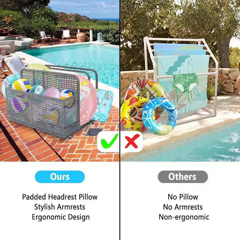 COZONY Pool Storage Bin with PE Rattan, Pool Organizer for Cushions & Floaties