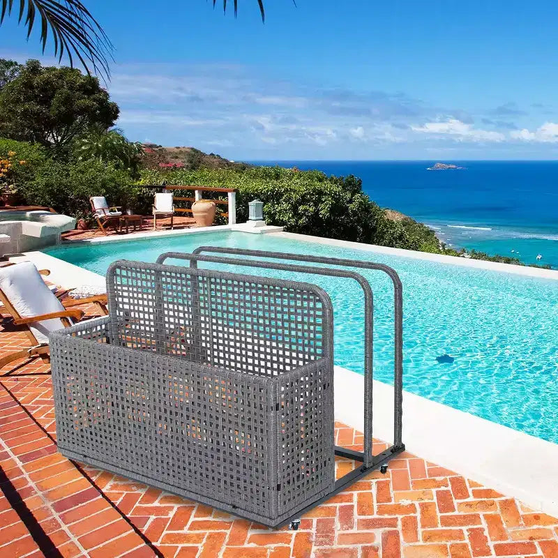 COZONY Pool Storage Bin with PE Rattan, Pool Organizer for Cushions & Floaties