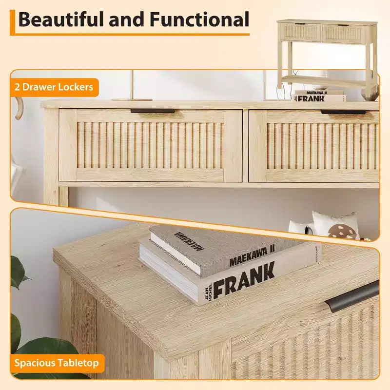 43 Farmhouse Wooden Entryway Console Table  Burlywood 2-Drawer, 2-Tier Sofa Table with Storage for Living Room and Foyer