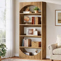 Lantine 70.8-Inch 5-Tier Tall Bookshelf, Farmhouse Wooden Bookcase with Fluted Arched Top for Living Room and Home Office
