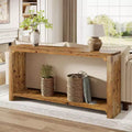 Lantine 63-Inch Solid Wood Console Table, Farmhouse Style 2-Tier Storage for Living Room, Entryway, Foyer, Behind Sofa, Rustic Brown