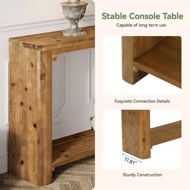 Lantine 63-Inch Solid Wood Console Table, Farmhouse Style 2-Tier Storage for Living Room, Entryway, Foyer, Behind Sofa, Rustic Brown