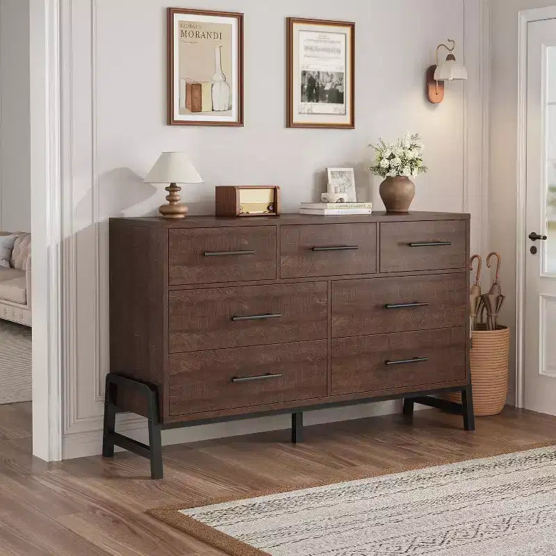 7 Dresser for Bedroom, Freestanding 52 in Wide Drawer Dresser with Storage, Wooden Closet Storage Chest for Living Room