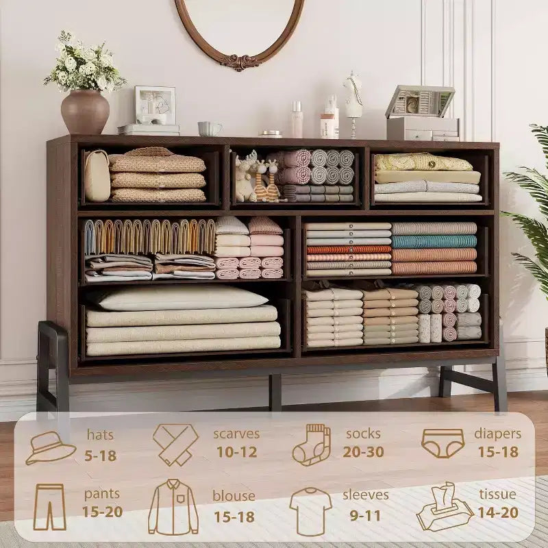 7 Dresser for Bedroom, Freestanding 52 in Wide Drawer Dresser with Storage, Wooden Closet Storage Chest for Living Room