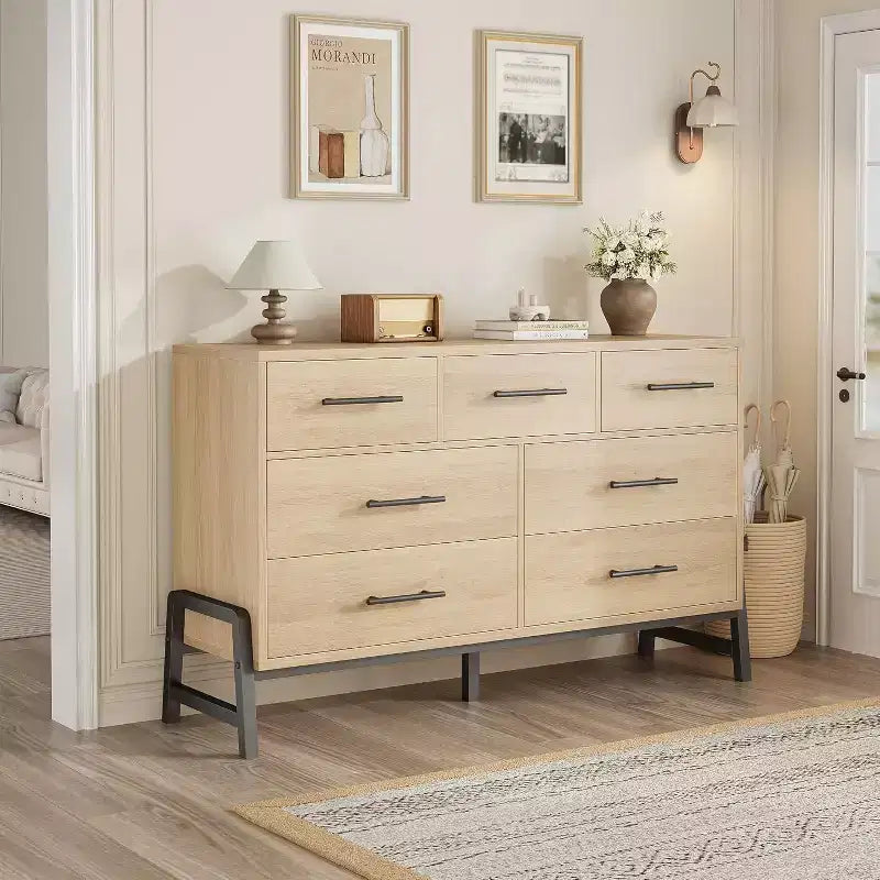 7 Dresser for Bedroom, Freestanding 52 in Wide Drawer Dresser with Storage, Wooden Closet Storage Chest for Living Room