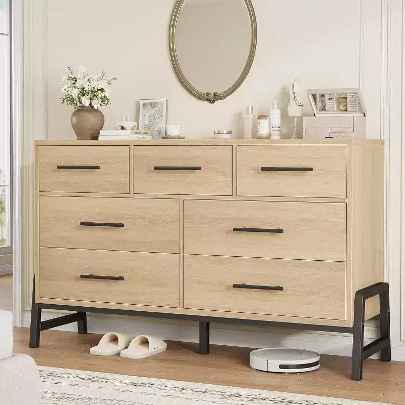 7 Dresser for Bedroom, Freestanding 52 in Wide Drawer Dresser with Storage, Wooden Closet Storage Chest for Living Room